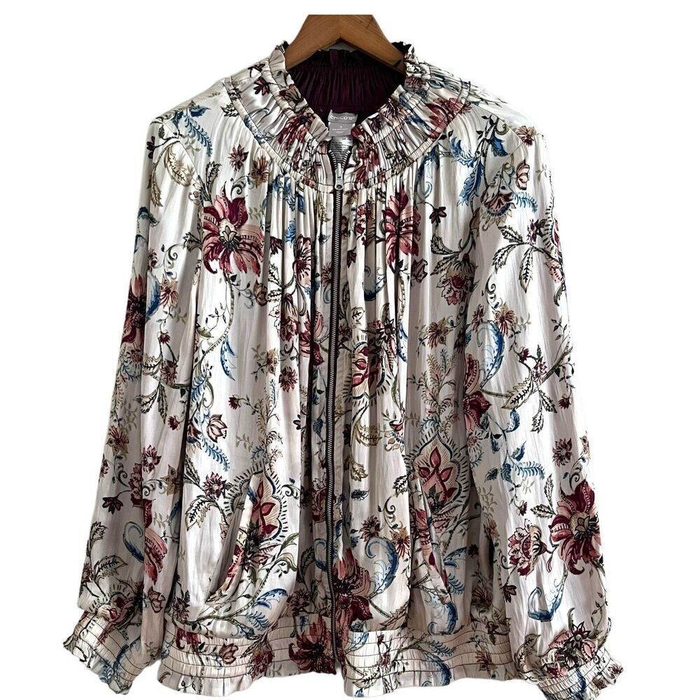 Chicos Reversible Bomber Jacket Womens 3 XL 16 18 Cottagecore Romantic Colorful